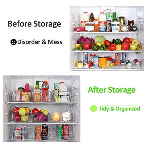 Reliable1st Refrigerator Stackable Organizer Storage Bins Set - 8 PCS clear Pantry Organizers with Handles for Freezer, Kitchen, Cabinets Include Bag Clips， Measuring Cups, Labels and Marker