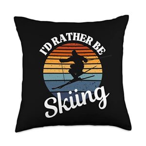 i’d rather be skiing vintage sunset apparel i’d rather be skiing vintage sunset-gift for skier-funny throw pillow, 18x18, multicolor