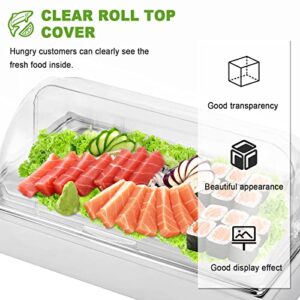 YMJOINMX Ice Food Serving Display Tray with Clear Roll Top Cover Buffet Cold Serving Cooler Platter w/ 2 Ice Packs Cooling Food Dishes Display Plate Case with Lid for Seafood Fruit Party Buffet Tray