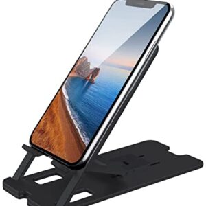 Cell Phone Stand, Portable Aluminum Phone Holder, Adjustable Phone Dock Cradle, Compatible with iPhone 13/12/11 Pro Max, Samsung Galaxy, Small Tablets(Black)