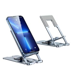 cell phone stand, portable aluminum phone holder, adjustable phone dock cradle, compatible with iphone 13/12/11 pro max, samsung galaxy, small tablets(silver)