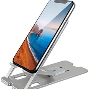 Cell Phone Stand, Portable Aluminum Phone Holder, Adjustable Phone Dock Cradle, Compatible with iPhone 13/12/11 Pro Max, Samsung Galaxy, Small Tablets(Silver)