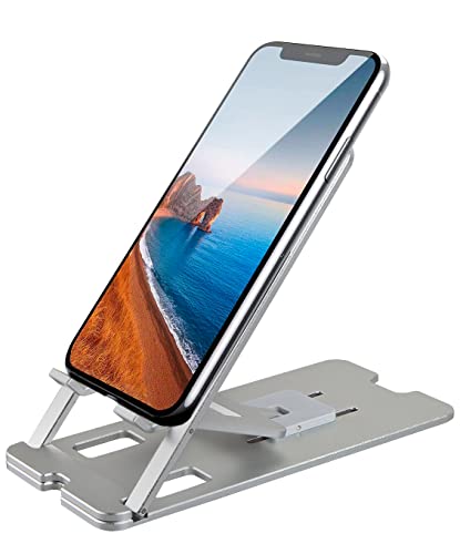 Cell Phone Stand, Portable Aluminum Phone Holder, Adjustable Phone Dock Cradle, Compatible with iPhone 13/12/11 Pro Max, Samsung Galaxy, Small Tablets(Silver)