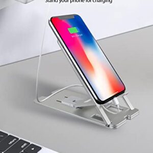 Cell Phone Stand, Portable Aluminum Phone Holder, Adjustable Phone Dock Cradle, Compatible with iPhone 13/12/11 Pro Max, Samsung Galaxy, Small Tablets(Silver)