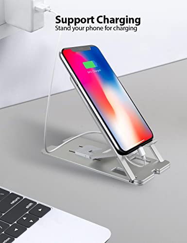 Cell Phone Stand, Portable Aluminum Phone Holder, Adjustable Phone Dock Cradle, Compatible with iPhone 13/12/11 Pro Max, Samsung Galaxy, Small Tablets(Silver)