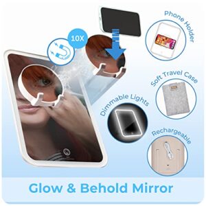 stylPro Glow and Behold Mirror with LED Lights | Magnetic 10x Magnifying Mirror | Touch Screen Button | Phone Holder | USB Charging | Adjustable Stand | Soft Luxury Travel Case | USB Charging Cable