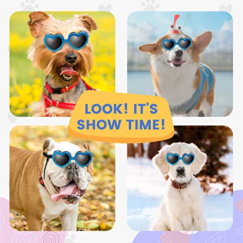 APOSU Dog Sunglasses Small Breed Goggles UV Protection with Adjustable Strap Doggy Heart Shape Anti-Fog Sunglasses Eye Wear Protection for Puppy Sun Glasses Doggie Windproof Glasses (Blue)