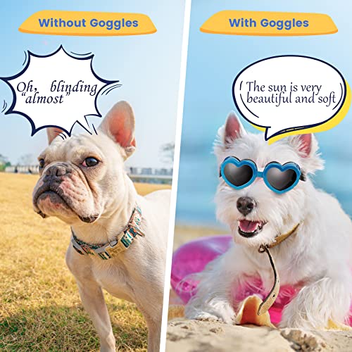 APOSU Dog Sunglasses Small Breed Goggles UV Protection with Adjustable Strap Doggy Heart Shape Anti-Fog Sunglasses Eye Wear Protection for Puppy Sun Glasses Doggie Windproof Glasses (Blue)