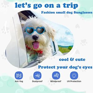 APOSU Dog Sunglasses Small Breed Goggles UV Protection with Adjustable Strap Doggy Heart Shape Anti-Fog Sunglasses Eye Wear Protection for Puppy Sun Glasses Doggie Windproof Glasses (Blue)