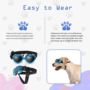 APOSU Dog Sunglasses Small Breed Goggles UV Protection with Adjustable Strap Doggy Heart Shape Anti-Fog Sunglasses Eye Wear Protection for Puppy Sun Glasses Doggie Windproof Glasses (Blue)