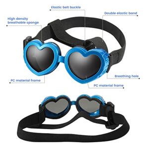 APOSU Dog Sunglasses Small Breed Goggles UV Protection with Adjustable Strap Doggy Heart Shape Anti-Fog Sunglasses Eye Wear Protection for Puppy Sun Glasses Doggie Windproof Glasses (Blue)