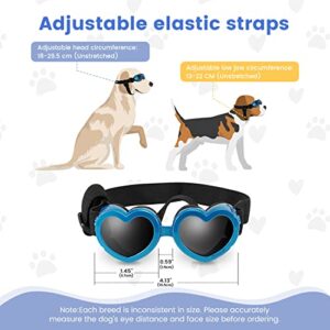 APOSU Dog Sunglasses Small Breed Goggles UV Protection with Adjustable Strap Doggy Heart Shape Anti-Fog Sunglasses Eye Wear Protection for Puppy Sun Glasses Doggie Windproof Glasses (Blue)