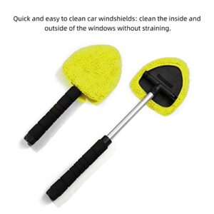 Kingsea Windshield Cleaner,Microfiber Car Window Cleaning Tool Set,with Extendable Handle and Washable Reusable Cloth Pad Head,Car Interior Accessories Car Glass Cleaner Kit (Pentagon, Yellow)