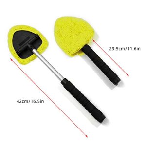 Kingsea Windshield Cleaner,Microfiber Car Window Cleaning Tool Set,with Extendable Handle and Washable Reusable Cloth Pad Head,Car Interior Accessories Car Glass Cleaner Kit (Pentagon, Yellow)