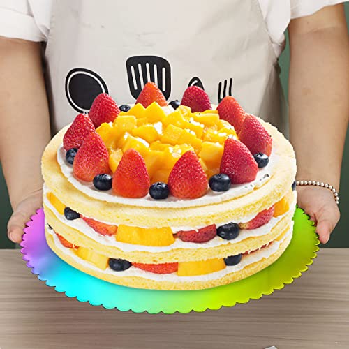Berglander Rainbow Reusable Cake Boards 12", Stainless Steel Cake Plates With Titanium Colorful Plating, Durable Sturdy Perfect for Cake of 12" or Under, Dishwasher Safe