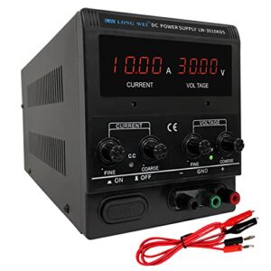 lwlongwei dc power supply variable, 30v 10a 300w adjustable switching regulated dc bench power supply with 4-digits led power display coarse and fine adjustments