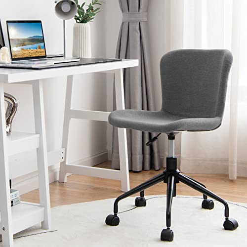 Giantex Home Office Chair with Wheels, Mid-Back Swivel Computer Chair Rolling Adjustable Linen Leisure Chair for Living Room, Bedroom & Meeting Room, Ergonomic Armless Task Chair (Gray)