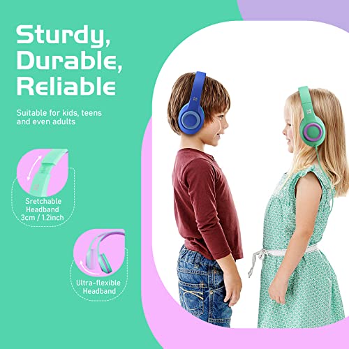 Mevoix Kids Headphones Wired, Headphones for Kids for School, 94dB Volume Limit Over Ear Kids Headphones with Mic, Foldable Kids Headphones for Girls Boys Teens, Toddler Headphones for iPad Kindle