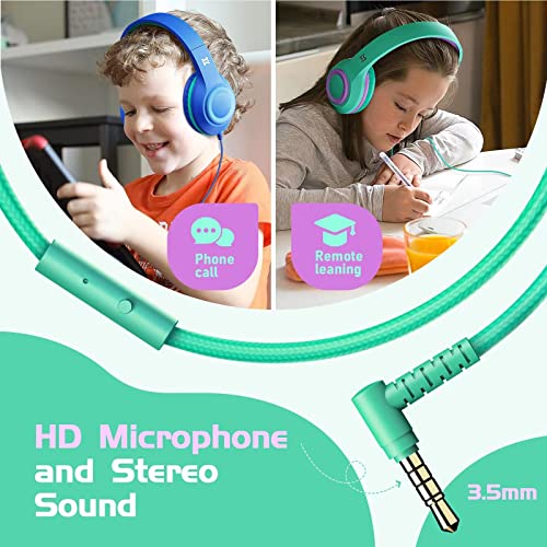 Mevoix Kids Headphones Wired, Headphones for Kids for School, 94dB Volume Limit Over Ear Kids Headphones with Mic, Foldable Kids Headphones for Girls Boys Teens, Toddler Headphones for iPad Kindle