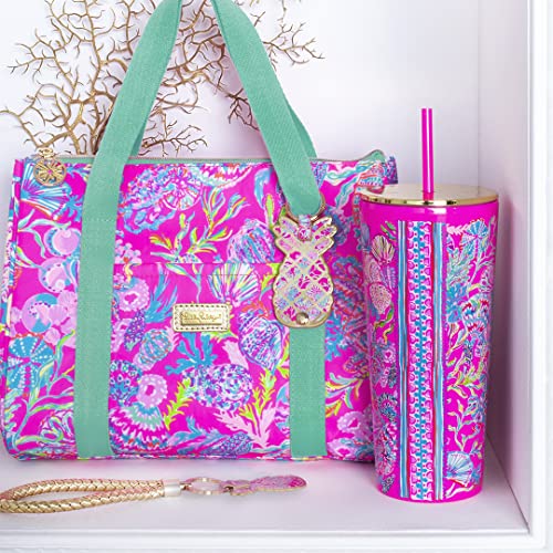 Lilly Pulitzer Cute Lunch Bag for Women, Large Capacity Insulated Tote Bag, Pink Mini Cooler with Storage Pocket and Shoulder Straps, Shell Me Something Good