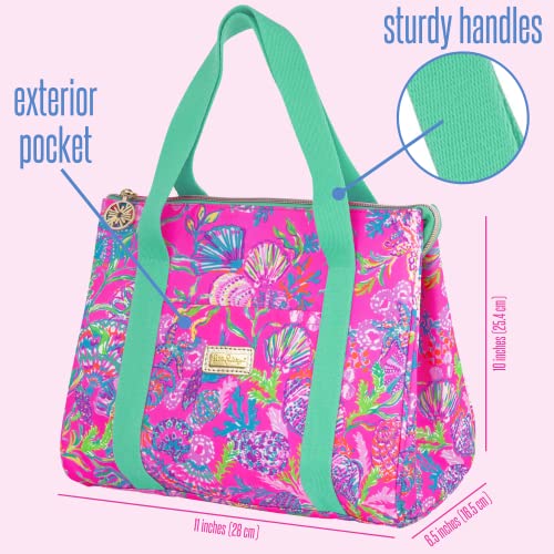 Lilly Pulitzer Cute Lunch Bag for Women, Large Capacity Insulated Tote Bag, Pink Mini Cooler with Storage Pocket and Shoulder Straps, Shell Me Something Good