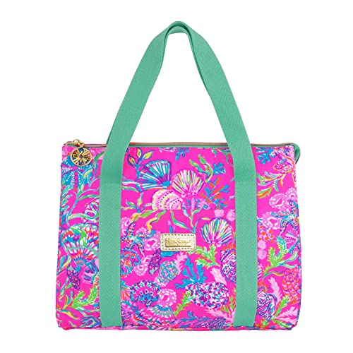 Lilly Pulitzer Cute Lunch Bag for Women, Large Capacity Insulated Tote Bag, Pink Mini Cooler with Storage Pocket and Shoulder Straps, Shell Me Something Good