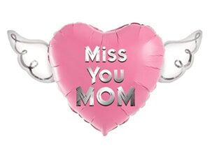 miss you mom heavenly balloons heart shaped with angel wings (pink)