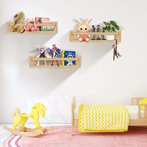 birola Nursery Shelves Set of 3,Wood Nursery Book Shelves for Wall,Book Shelf Organizer for Kids,Wall Bookshelves for Kids(Nature)