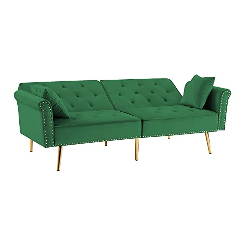 Utrend 76.7" Velvet Futon Tufted Sofa Bed,Convertible Sofa Bed with Metal Legs, couches for Apartment Office Bed Room Living Small Splitback Sofa