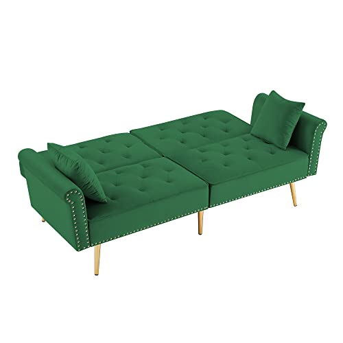 Utrend 76.7" Velvet Futon Tufted Sofa Bed,Convertible Sofa Bed with Metal Legs, couches for Apartment Office Bed Room Living Small Splitback Sofa