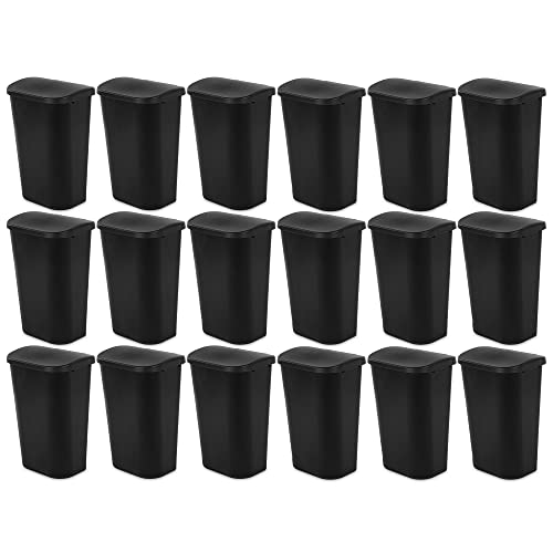 Sterilite 11.3 Gallon D Shape Flat Side Lift Top Lid Wastebasket Trash Can for Kitchen, Home Office, and Garage, or Workspace, Black (18 Pack)