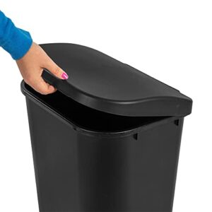 Sterilite 11.3 Gallon D Shape Flat Side Lift Top Lid Wastebasket Trash Can for Kitchen, Home Office, and Garage, or Workspace, Black (18 Pack)