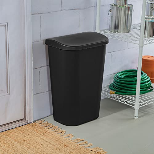 Sterilite 11.3 Gallon D Shape Flat Side Lift Top Lid Wastebasket Trash Can for Kitchen, Home Office, and Garage, or Workspace, Black (18 Pack)