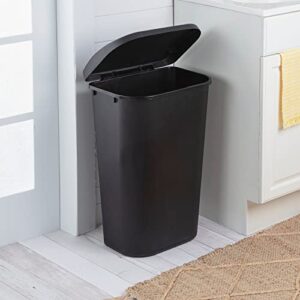 Sterilite 11.3 Gallon D Shape Flat Side Lift Top Lid Wastebasket Trash Can for Kitchen, Home Office, and Garage, or Workspace, Black (18 Pack)