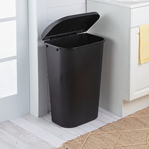 Sterilite 11.3 Gallon D Shape Flat Side Lift Top Lid Wastebasket Trash Can for Kitchen, Home Office, and Garage, or Workspace, Black (18 Pack)