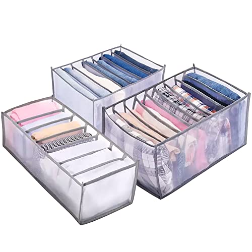 Drawer & Wardrobe Clothes Organizer for Folded Clothes - Transparent Mesh Closet and Drawer Organizers for Jeans, Pants, Leggings, T-Shirts and More (3 Pack)