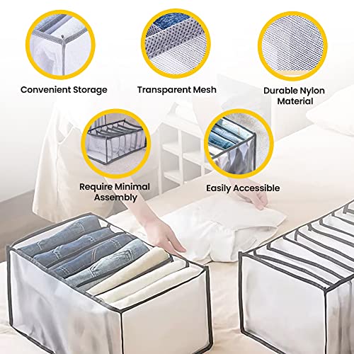 Drawer & Wardrobe Clothes Organizer for Folded Clothes - Transparent Mesh Closet and Drawer Organizers for Jeans, Pants, Leggings, T-Shirts and More (3 Pack)