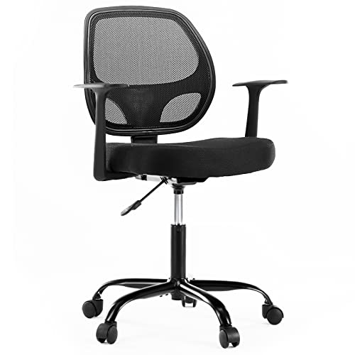 Ergonomic Home Office Desk Chair, Small Desk Chair with Comfortable Lumbar Support, Wide Seat and Armrest, Breathable Mesh Task Chair Swivel Rolling Height Adjustable Chair for Study, Office