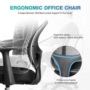 Ergonomic Home Office Desk Chair, Small Desk Chair with Comfortable Lumbar Support, Wide Seat and Armrest, Breathable Mesh Task Chair Swivel Rolling Height Adjustable Chair for Study, Office