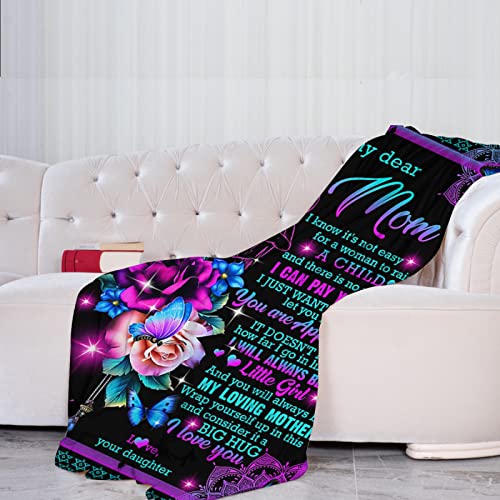 Whegvyi Gifts for Mom,Mom Gifts,Mom Birthday Gifts from Daughter,Flower Throw Blanket,Warm Soft Flannel Letter Blanket 50 * 40'' One Size for All