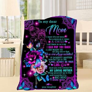 Whegvyi Gifts for Mom,Mom Gifts,Mom Birthday Gifts from Daughter,Flower Throw Blanket,Warm Soft Flannel Letter Blanket 50 * 40'' One Size for All