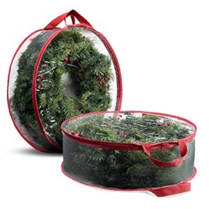 zober christmas wreath storage container - 36 inch plastic wreath storage bag - dual zippered wreath bag - durable stitch reinforced handles - wreath christmas storage - 2 pack