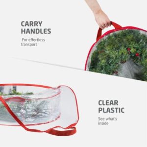 ZOBER Christmas Wreath Storage Container - 36 Inch Plastic Wreath Storage Bag - Dual Zippered Wreath Bag - Durable Stitch Reinforced Handles - Wreath Christmas Storage - 2 Pack