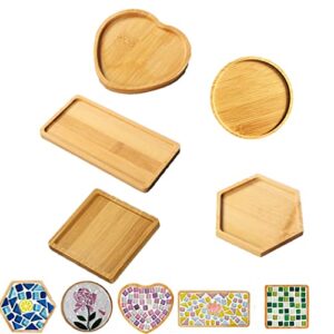 justdolife 5pcs bamboo tray set assorted cup coaster succulent pot tray mosaic coaster base diy craft (burlywood 1)