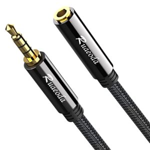 ruaeoda mic 3.5 extension cable 4 pole 12ft, trrs 3.5mm aux extension with microphone headphone male to female stereo audio extension cable nylon braided 3.5 extension with mic, speakers