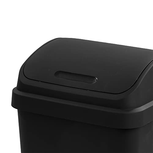 Sterilite 13 Gallon Plastic Swing Top Spave Saving Flat Side Lidded Wastebasket Trash Can for Kitchen, Garage, or Workspace, Black (4 Pack)