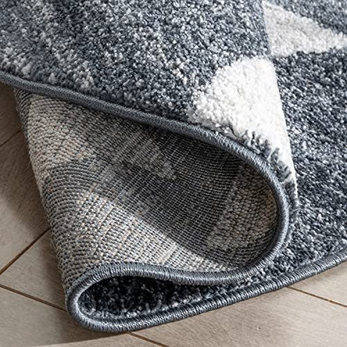 Well Woven Tango Grey Geometric Triangle Pattern Stain-Resistant Area Rug (4' Round)