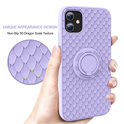 TISOOG for iPhone 11 Case [Cute 3D Dragon Scale Series] with Kickstand, Anti-Scratch Microfiber Lining, Liquid Silicone Gel Rubber Shockproof Drop Protection Case for iPhone 11 - Light Purple