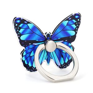 lamignonne butterfly cell phone ring holder finger ring grip stand 360° rotation 180° flip universal kickstand compatible with all smartphones (blue)