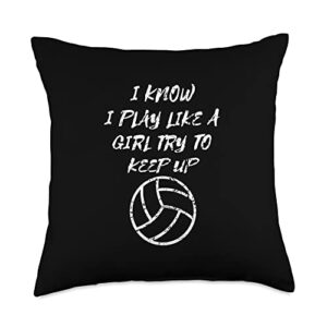 volleyball sports ball design sporty gifts sports player i play like a girl volleyball ball throw pillow, 18x18, multicolor